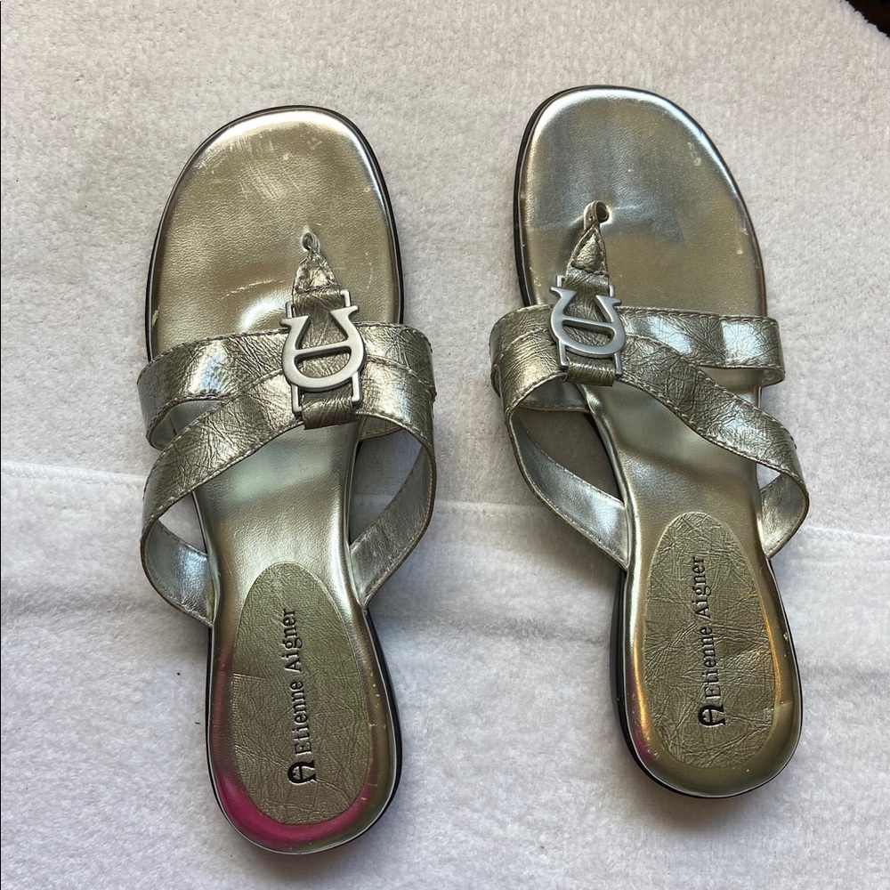 Etienne Aigner Silver Thong Sandal.